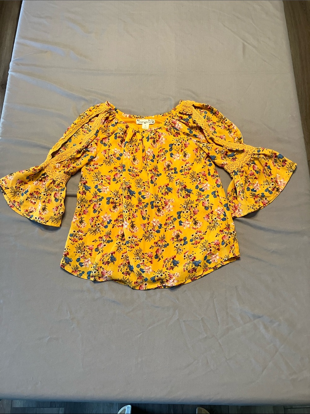 Knitworks Yellow Floral Bell Sleeve Blouse